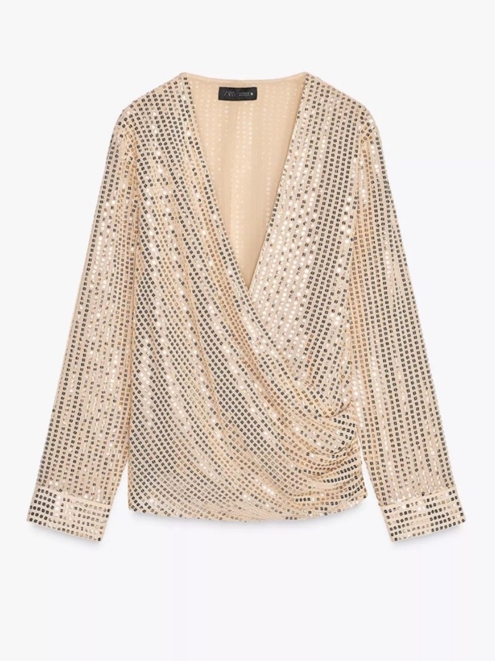 NWT ZARA Sequin Wrap Blouse in Gold Size Small